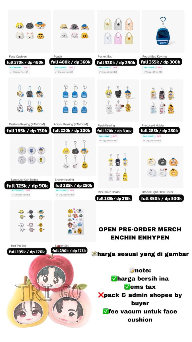 GOtri_go2's tweet photo. WTS
*OPEN PRE-ORDER MERCH ENCHIN ENHYPEN*

💸harga sesuai yang di gambar

📝note:
✅harga bersih ina
✅ems tax
❌pack &amp; admin shopee by buyer

minat bisa langsung join go👇🏻⬇️
https://t.co/iGcrFcEpik https://t.co/kfbYvfp3ut