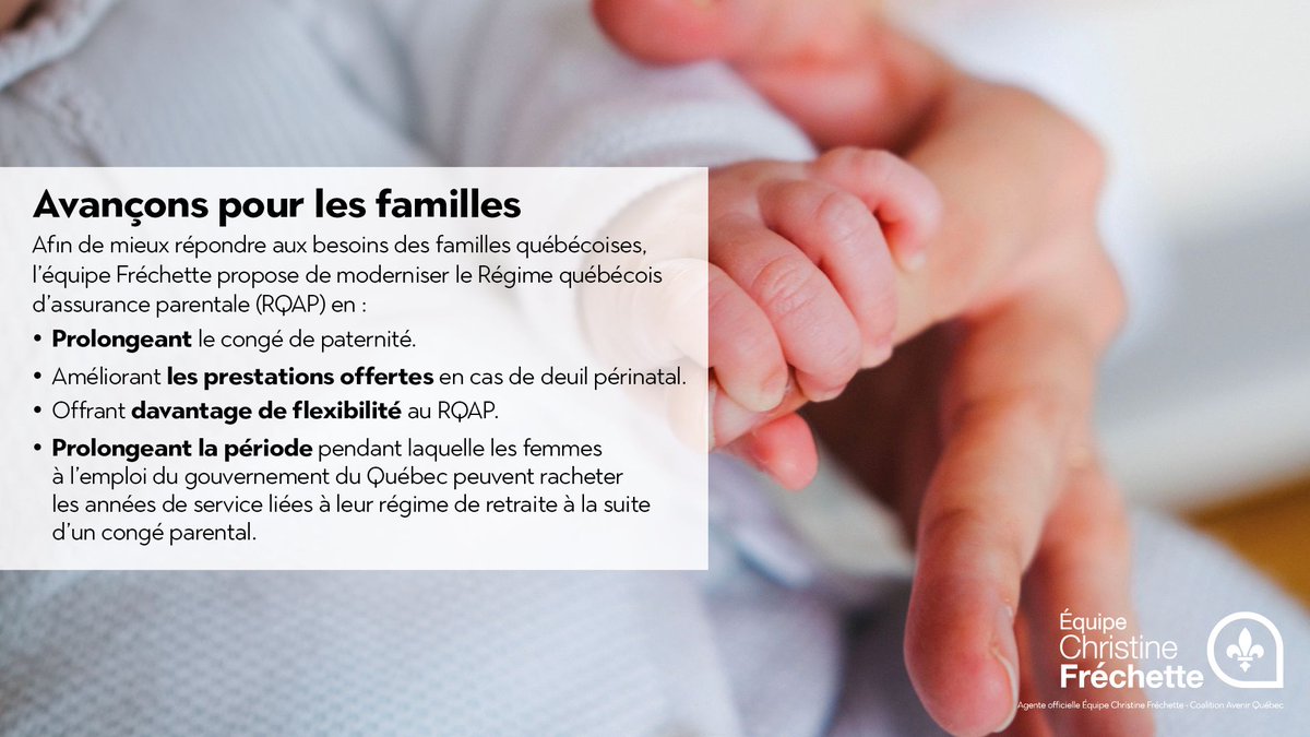 coalitionavenir's tweet photo. Offrir plus de flexibilité, un meilleur soutien au deuil périnatal et un congé de paternité allongé, c’est mieux soutenir nos familles.

Nos familles évoluent, notre régime doit aussi évoluer. 

Pour plus de détails 👉️  https://t.co/txzooVVCU0 

#Famille #RQAP #ConciliationFamilleTravail #ÉquipeFréchette
