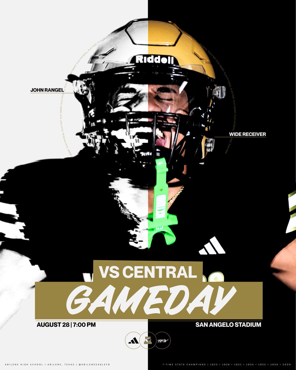 AbileneEagleFB's tweet photo. GAME DAY

🆚: San Angelo Central
📍: San Angelo Stadium
⌚️: 7:00 PM
🎥: https://t.co/paRjZbz5K2
📻: https://t.co/fbCD6VmgRy

#TEW | #Warbirds https://t.co/y22PMkew35