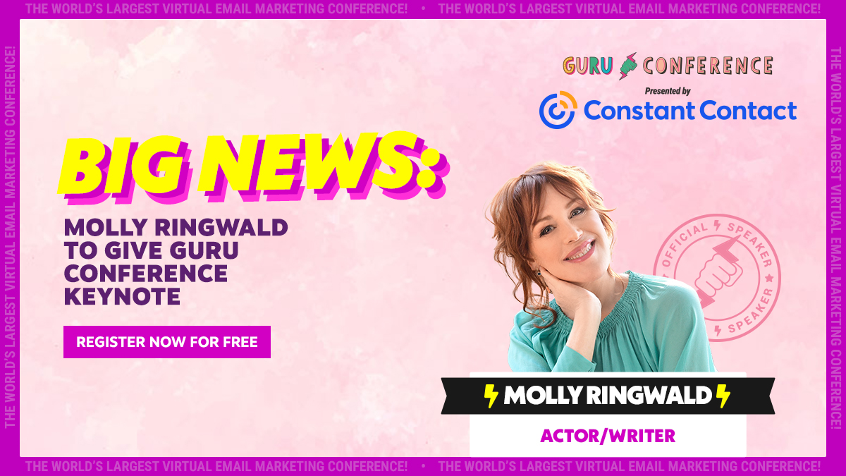 ConstantContact's tweet photo. Molly Ringwald is keynoting GURU Conference 2026 — the world's largest virtual email marketing conference. Free, virtual, Nov 12-13. Constant Contact is proud to bring the 2026 GURU Conference to life!

Save your spot: https://t.co/lFJHoUDtFO https://t.co/iMqWX1sbPJ