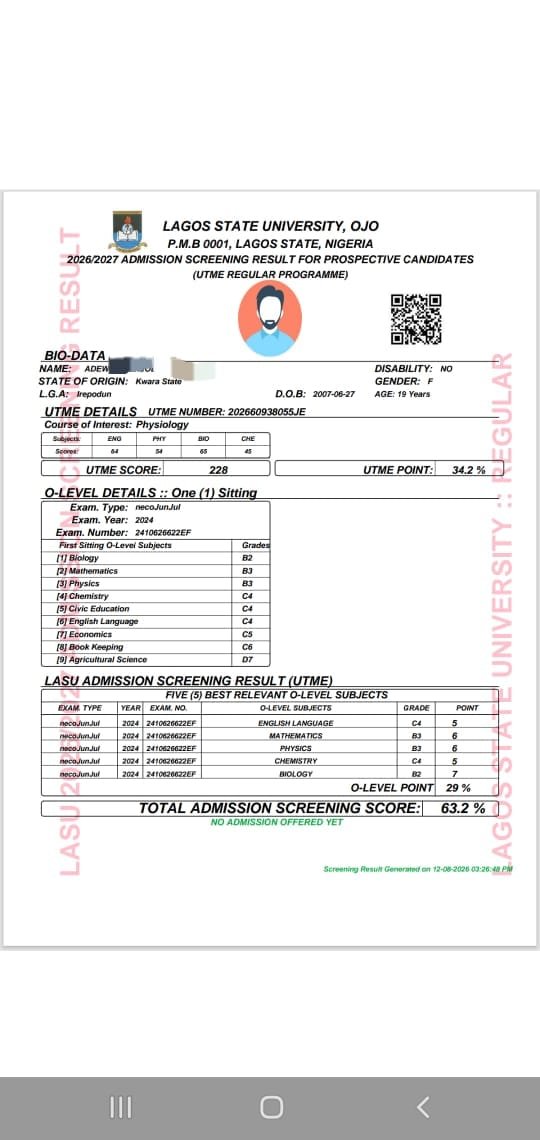 mandelarg15482's tweet photo. @winexviv During Professor Oloyede's tenure, candidates were encouraged to protest perceived admission bias if confident in their UTME scores. Based on this, I respectfully appeal for a review of my LASU admission and fair consideration of my UTME performance. @winexviv @profsegunaina https://t.co/tgpw5z6Wju