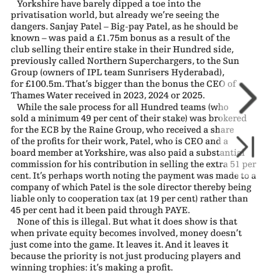 The_Grumbler's tweet photo. Excellent piece by George Dobell in The Cricketer mag on demutualisation, with particular reference to Yorks.

Can't say members, all over the country, aren't be warned of the dangers https://t.co/vPcYTiYCmJ