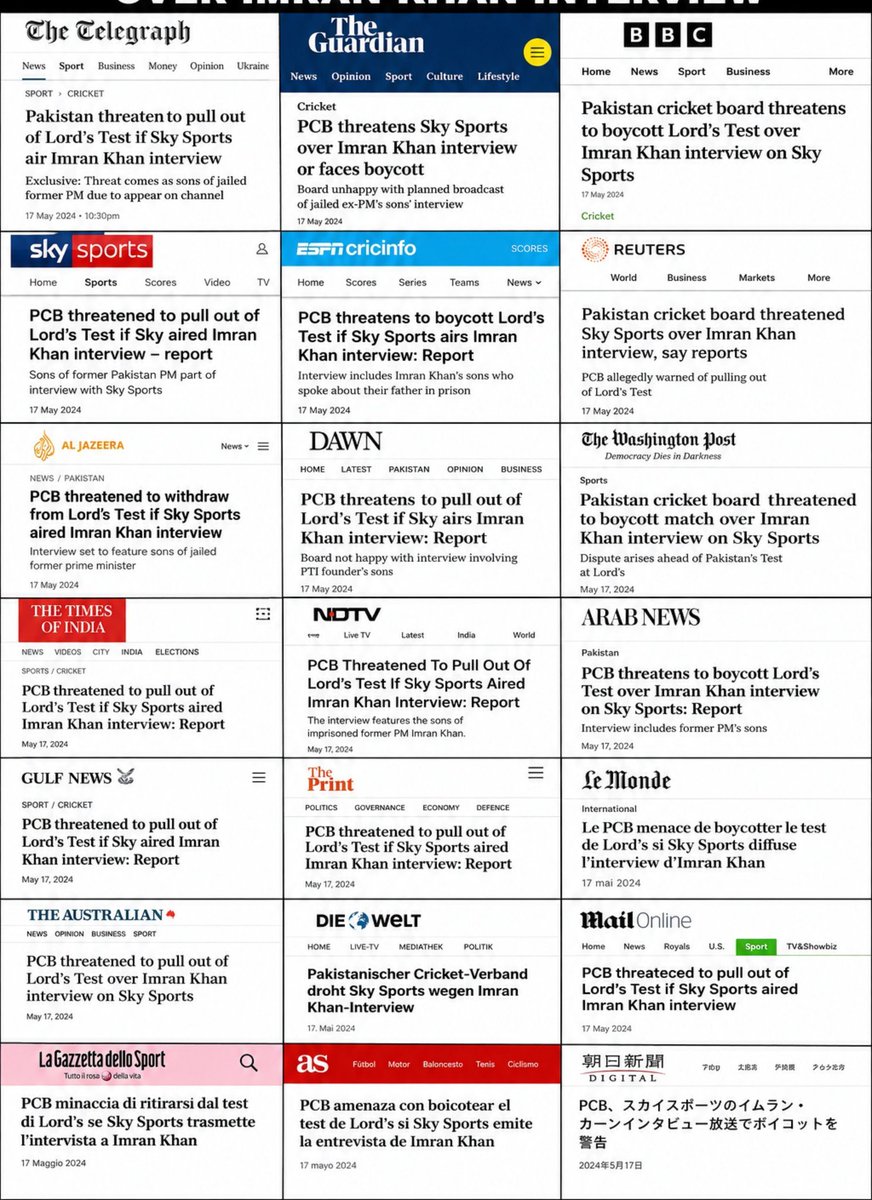 _jiya_imtiaz's tweet photo. Huge thanks to the PCB! If you hadn’t panicked, this would’ve stayed quietly on Sky News. Instead, your textbook Streisand Effect put it on the front page of every major news outlet in the world. Masterclass in backfiring! 👏🔥 https://t.co/aMPZOOoj2a