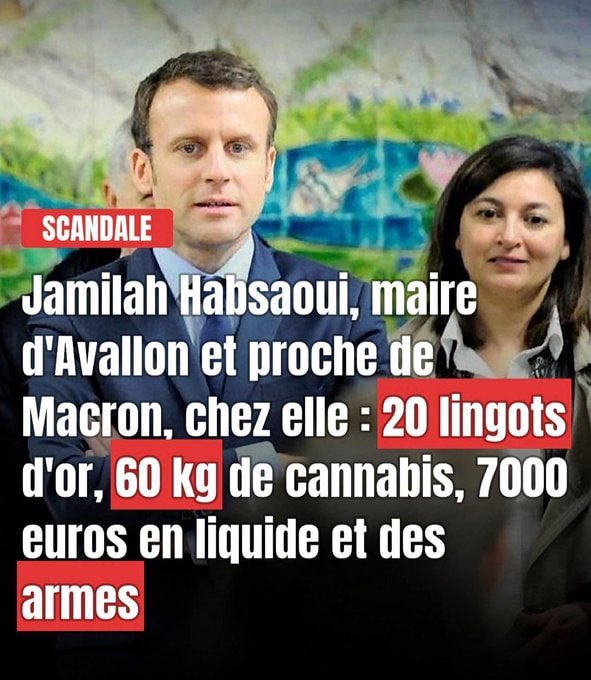 InfoMdia's tweet photo. 🚨 Avallon : 20 lingots d’or, 60 kg de cannabis, 7 000 € en liquide et des armes retrouvés chez la maire Jamilah Habsaoui. Une affaire hors norme qui pose de sérieuses questions. Jusqu’où ira l’enquête ?
#Avallon #politique #justice #Macron https://t.co/jIErVWjMaD