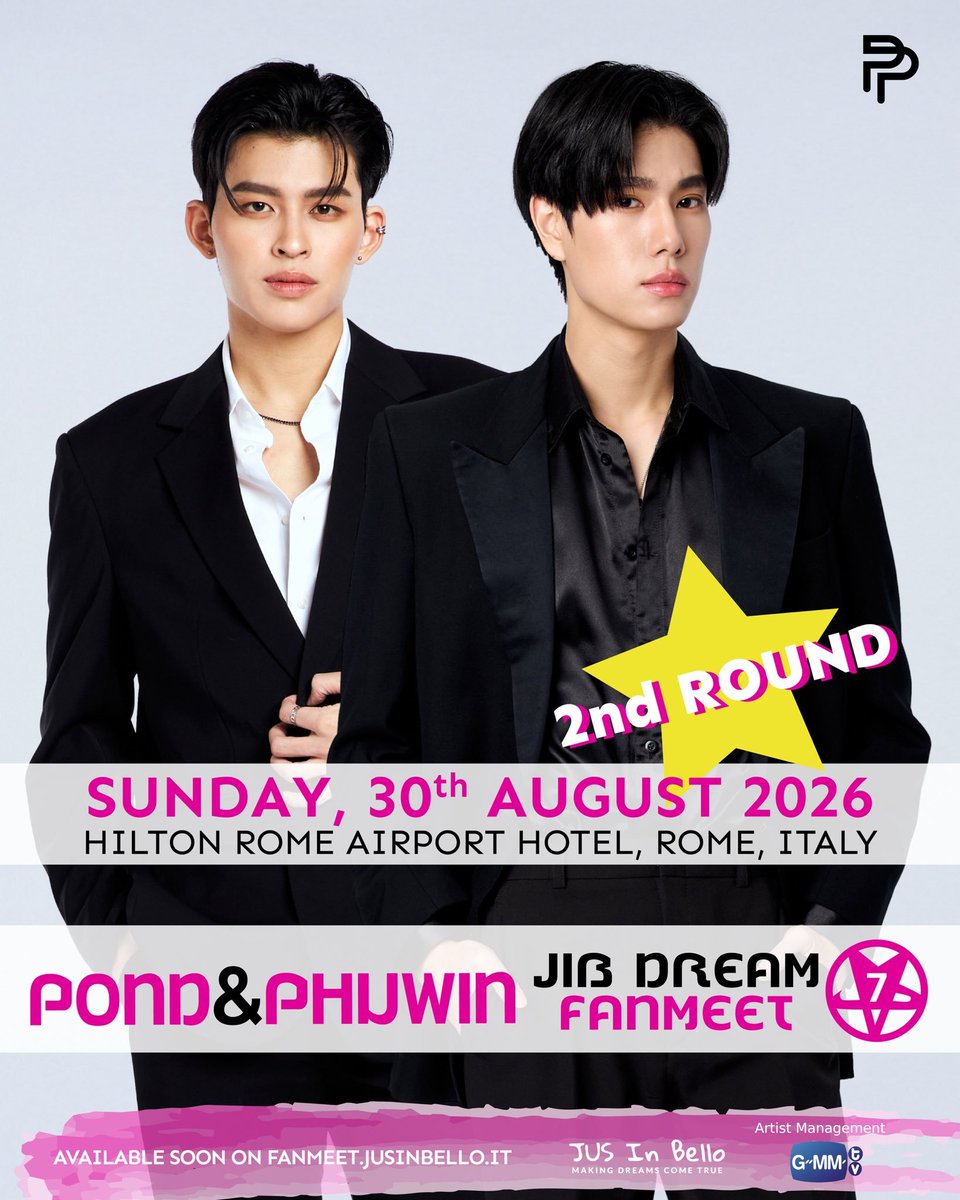 ppnaravit_home's tweet photo. 📉 Trend for @ppnaravit

✨️ PondPhuwin 2nd Fanmeet in Rome : Round 1
🗓️ 29 AUGUST 2026
🕑 10.30 น. | 10.30 A.M. 🇮🇹 
🕑 15.30 น.  | 03.30 P.M. 🇹🇭 
📍Hilton Rome Airport Hotel, Rome, Italy 

📈 Let’s trend 
🔑 PONDPHUWIN ROME MOMENT D1
#️⃣ PondPhuwin2ndFMinRome
⏰ 10.00 น. | 10.00 A.M. 🇮🇹 
⏰ 15.00 น.  | 03.00 P.M. 🇹🇭 

————————————————

✨️ PondPhuwin 2nd Fanmeet in Rome : Round 2,3

🗓️ 30 AUGUST 2026
🕑 09.30 น. | 09.30 A.M. 🇮🇹 
🕑 14.30 น. | 02.30 P.M. 🇹🇭 
📍Hilton Rome Airport Hotel, Rome, Italy

📈 Let’s trend 
🔑 PONDPHUWIN ROME MOMENT D2
#️⃣ PondPhuwin2ndFMinRome
⏰ 09.00 น. | 09.00 A.M. 🇮🇹 
⏰ 14.00 น. | 02.00 P.M. 🇹🇭 

⚠️Please avoid using the Hashtag before the designated time.

#ปอนด์ภูวินทร์ 
#ppnaravit