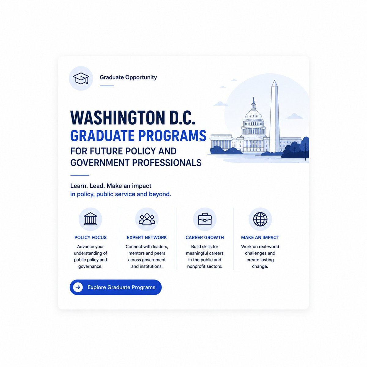 ReignGigs's tweet photo. Washington D.C. Graduate Programs for Future Policy and Government Professionals
https://t.co/l3F7cQsmyZ
Build the skills, networks and experience to shape tomorrow’s policies.
#GraduatePrograms #PublicPolicy #GovernmentCareers #WashingtonDC https://t.co/98sNU1l9lt