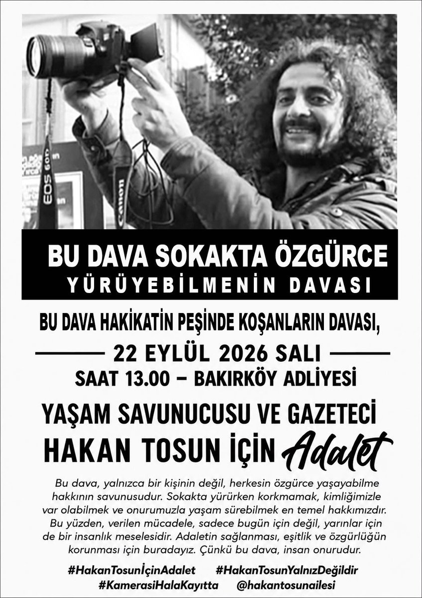 HakanTosunn's tweet photo. 3 . DURUŞMAYA ÇAĞRI

YAŞAM SAVUNUCUSU VE GAZETECİ
HAKAN TOSUN İÇİN ADALET

#HakanTosunİçinAdalet
#HakanTosunYalnızDeğildir
#KamerasıHalaKayıtta https://t.co/iZdh21HvU0