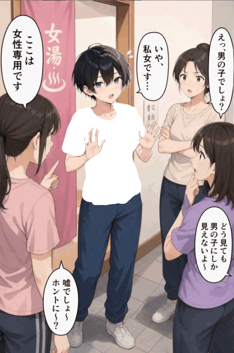 umeni1145's tweet photo. 女湯に入った瞬間『男の子でしょ？』と囲まれた結果…(1/2) https://t.co/f6CBT6SZ3s
