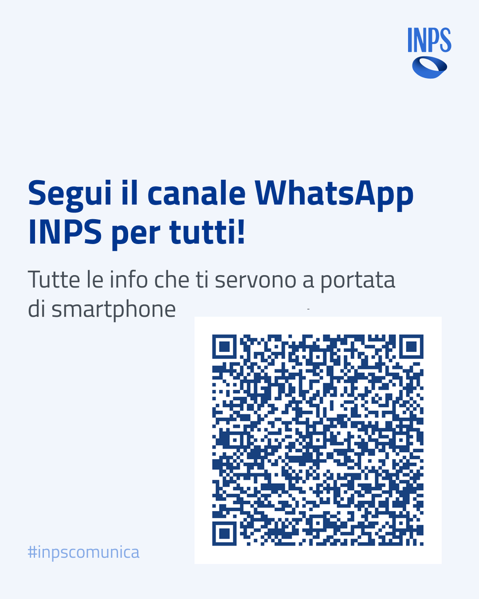 INPS_it's tweet photo. Iscriviti al nostro canale WhatsApp "INPS per tutti"!
Troverai tutte le informazioni che ti servono sempre con te a portata di smartphone.
📲Accedi direttamente dal QR-Code, attiva le notifiche e rimani sempre aggiornato
👉 https://t.co/9NcF80o9Q2
Inps Comunica https://t.co/xetN19Yl7v