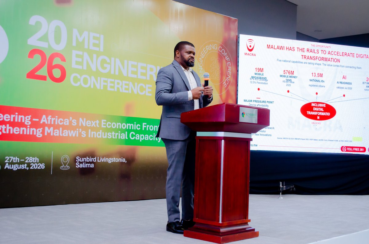MACRAMALAWI's tweet photo. MACRA DG Champions Digital Transformation as a Catalyst for Malawi’s Industrial Growth

#MIE2026 #EngineeringAfricasNextEconomicFrontier #IndustrialCapacity #DigitalTransformation #Innovation #MACRA #MayamikoMkoloma #EngineeringMalawi #IndustrialDevelopment #SmartRegulation https://t.co/AqhXncIo22