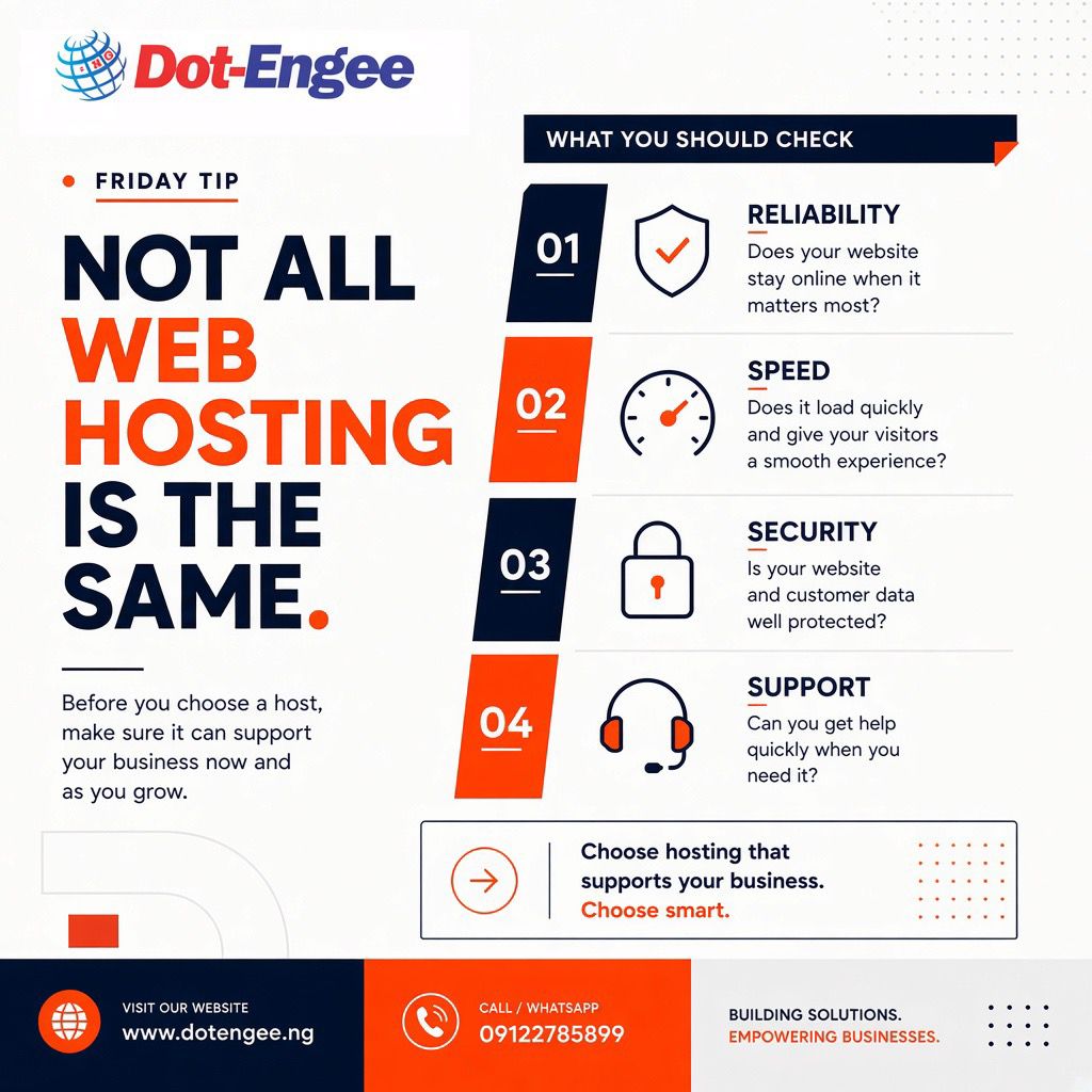 dotengee's tweet photo. Before choosing a host, look beyond the price. Make sure you’re getting reliability, speed, security, and proper support for your business.

Need reliable hosting for your business? Reach out to Dot-Engee and let’s get you set up.

🌐 https://t.co/sY0SNU7Kac
📞 09122785899 https://t.co/l0J1Rt3a3y