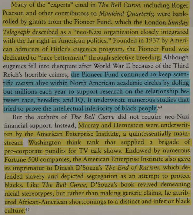 toxictiramisu's tweet photo. Charles Murray, funded by the neo-Nαzi eugenicist Pioneer Fund, worked on a CIA counterinsurgency program before writing The Bell Curve, saying Black people are genetically less intelligent. His work was promoted by the Heritage Foundation to give Reagan a reason to cut welfare. https://t.co/Fxc3lCPqE9