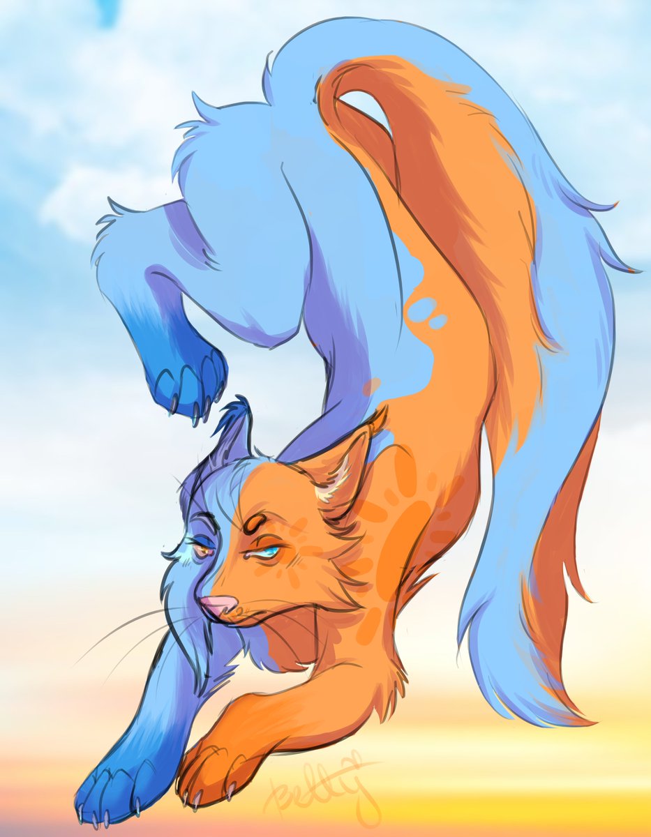 Betty0bee's tweet photo. Revenge for giggling_hyena06! Such a cool half and half warrior cat OC! They shared that the kitty was possed by 2 different spirits! I wonder what more about them i can learn! :O 📷 📷 #warriorcats #cat #OC #Cute https://t.co/9w8K4eyOJM