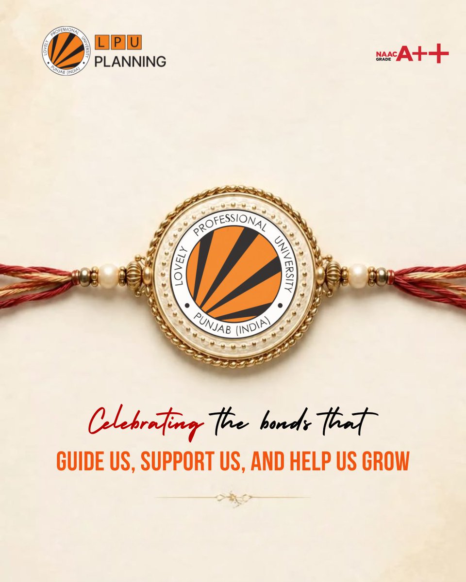 LPUPlanning's tweet photo. 🪢✨ A Bond That Only Grows Stronger! ✨🪢

This Raksha Bandhan, celebrating the beautiful bond of love, trust, protection, and countless memories that make siblings truly special. 💛

May the threads of Rakhi always keep us connected, no matter where life takes us. 🌸

💫 Happy Raksha Bandhan from LPU Planning!

#RakshaBandhan #Rakhi #SiblingLove #FestivalOfBonds #LPUPlanning #ThinkBig #LPUUniversity #LPU #StudentLife #LPUEvents #Inspiration #NewLPU #BeyondClassrooms
