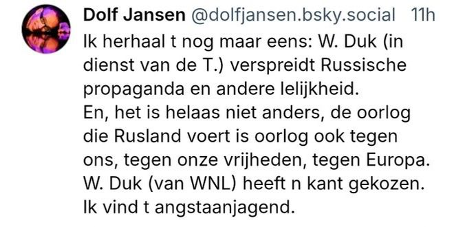 wierdduk's tweet photo. 1. Knalhard liegen. 2. Mijn werkgever erbij halen in een poging mij gecanceld te krijgen. 3. Onzin uitkramen over een regio, een geschiedenis en een conflict waar hij de ballen verstand van heeft. 4. Fakenieuws verspreiden (Ik ben niet van WNL). 5. En natuurlijk z'n hoogst particuliere emoties ('Angstaanjagend!') uitventen want je bent een échte deugpronker, of je bent het niet. 

Dit is Dolf.  Wees geen Dolf: