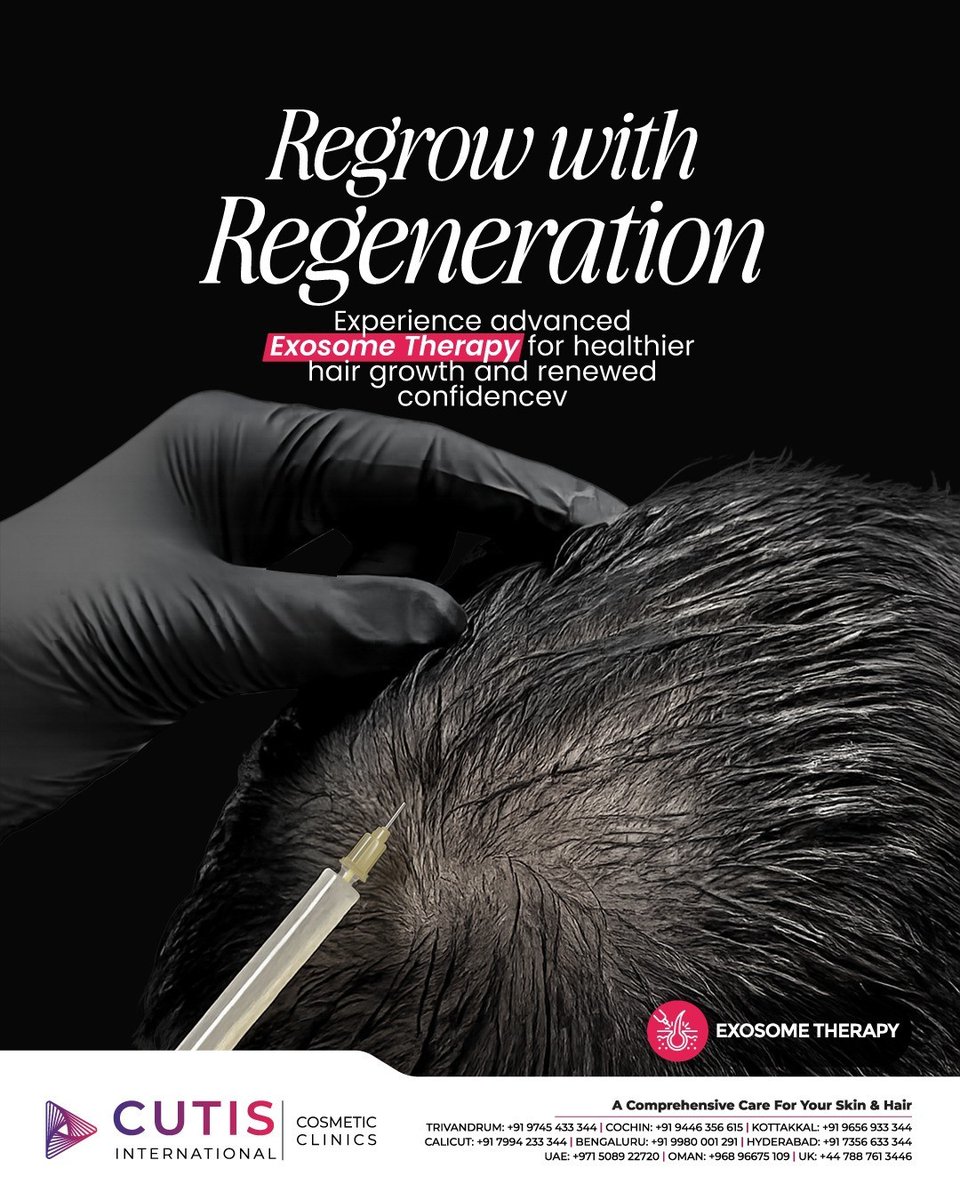 CutisClinics's tweet photo. Regrow with Regeneration
Experience advanced Exosome Therapy for healthier hair growth and renewed

#CutisInternational #ExosomeTherapy #HairRegrowth #HairLossTreatment #HairRestoration #AdvancedHairCare #ScalpTreatment #HairGrowthSolution #NonSurgicalHair #HealthyHair https://t.co/ykqyMdRTic