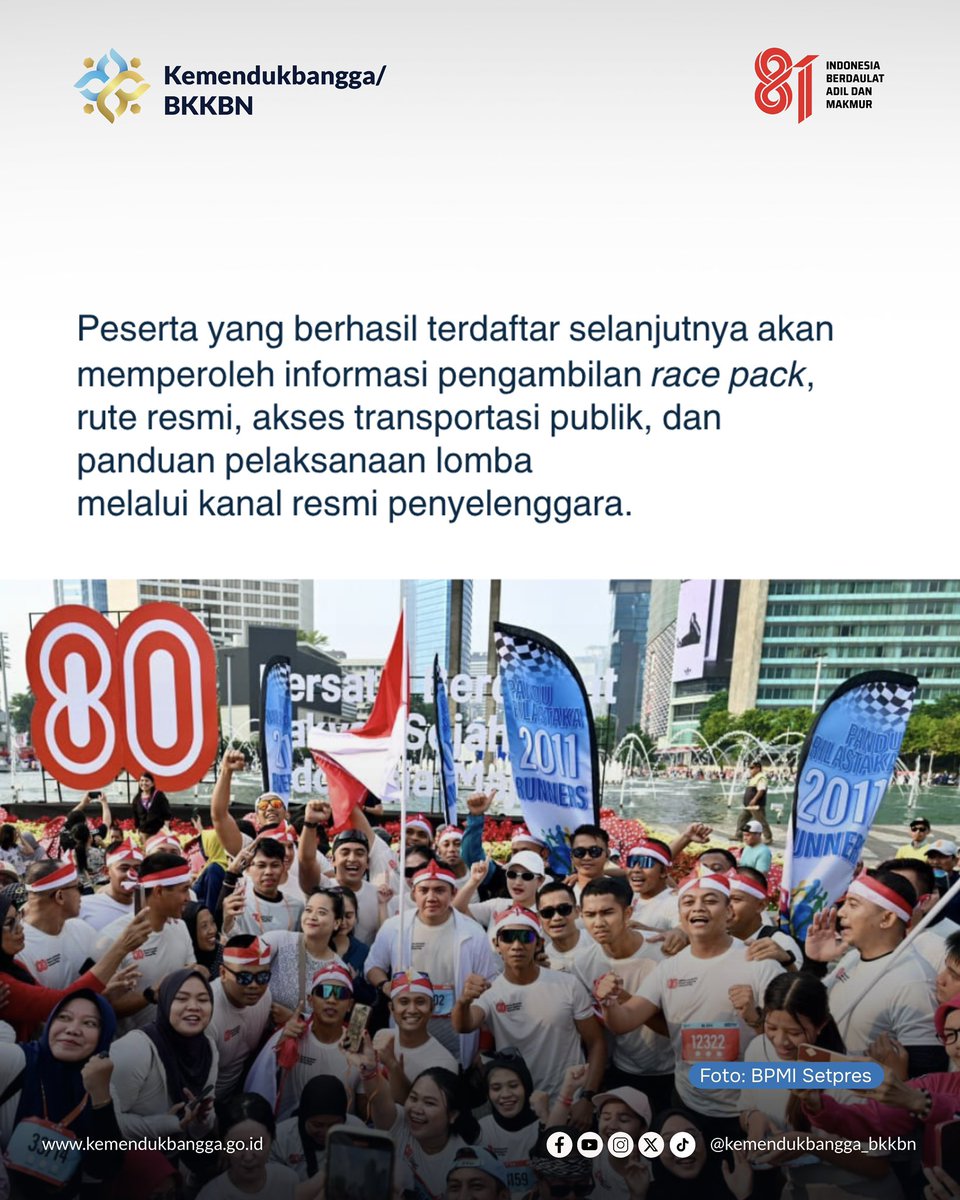 kemendukbangga's tweet photo. Mari bergerak bersama, menjaga kebugaran, dan merayakan Indonesia dengan penuh semangat! ✨
#HUTRI81 #KitaIndonesia #Merdekarun https://t.co/R9Ahf2gzJn