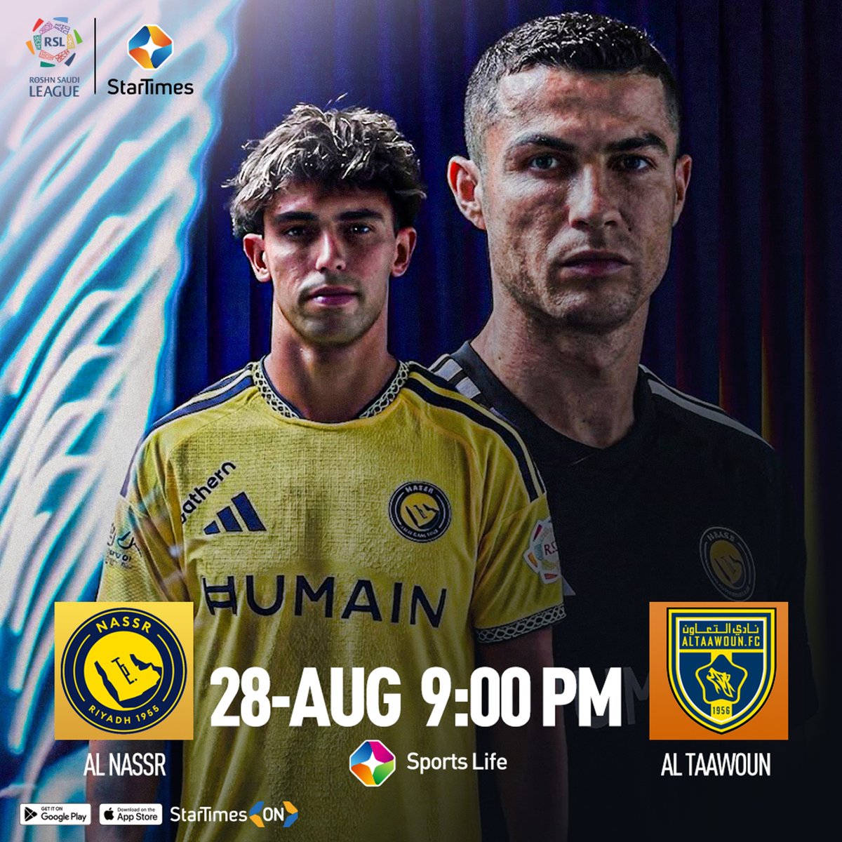 StarTimesUganda's tweet photo. Al Nassr vs Al Taawoun tonight at 9PM
The GOAT is locked in. 🐐🔥 Ready to light up the stadium tonight. SIUUUU!

Watch Live on Sports Life CH243/261 or 📲 Stream on the StarTimes ON App. 𝑺𝒕𝒂𝒓𝑻𝒊𝒎𝒆𝒔 𝑶𝑵 𝑨𝑷𝑷 https://t.co/AS9pNZeAoG.
#StarTimesON | #StarTimesSports |#CristianoRonaldo #CR7 #AlNassr
