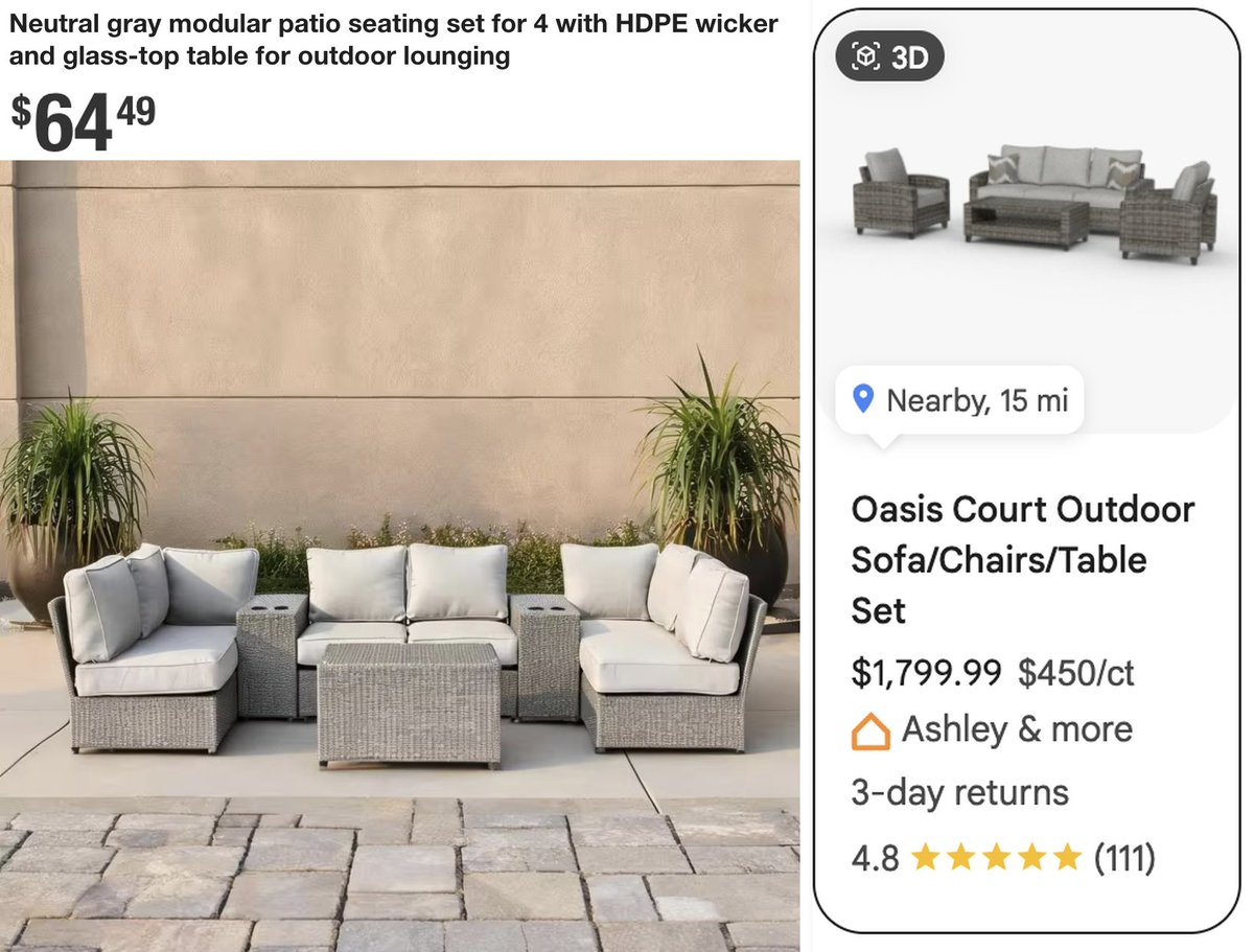 GlitchedDeals's tweet photo. PRICE ERROR ON LARGE PATIO FURNITURE SET

Currently $64 at Home Depot, similar are $1,800 online

https://t.co/kDwa28WTl3

Price can change at any moment, grab it while you can

Free shipping is available with purchase https://t.co/HlGDD884nr