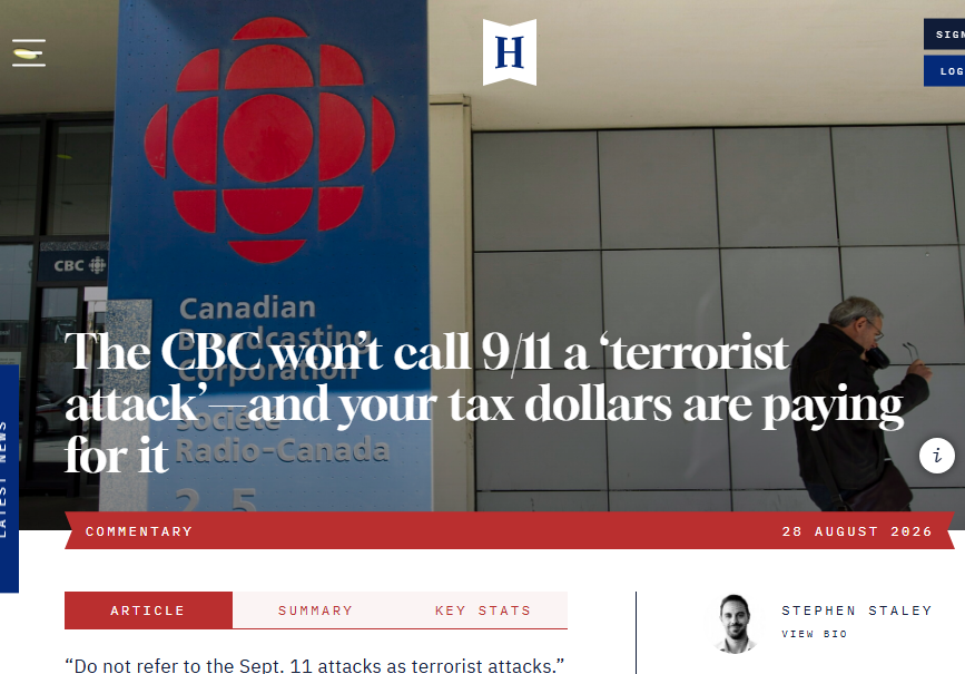 cbcwatcher's tweet photo. "Terrorism has a definition, and Canada wrote one into law. Section 83.01 of the Criminal Code describes an act committed for a political, religious, or ideological purpose, with the intention of intimidating the public or compelling a government to act, that causes death or serious bodily harm. Nineteen men who hijacked four aircraft to kill nearly three thousand people in the name of a declared religious war meet every element of that test." @stevestaley