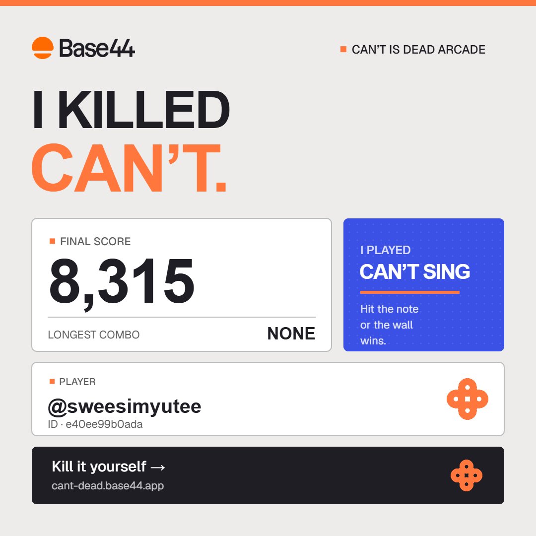 SweeSimYuTee's tweet photo. 8,315 pts. Can't is dead. @sweesimyutee #CantIsDead Can't sing. @base44 https://t.co/AOrWHOKuzK https://t.co/lOrJ4S0sOl