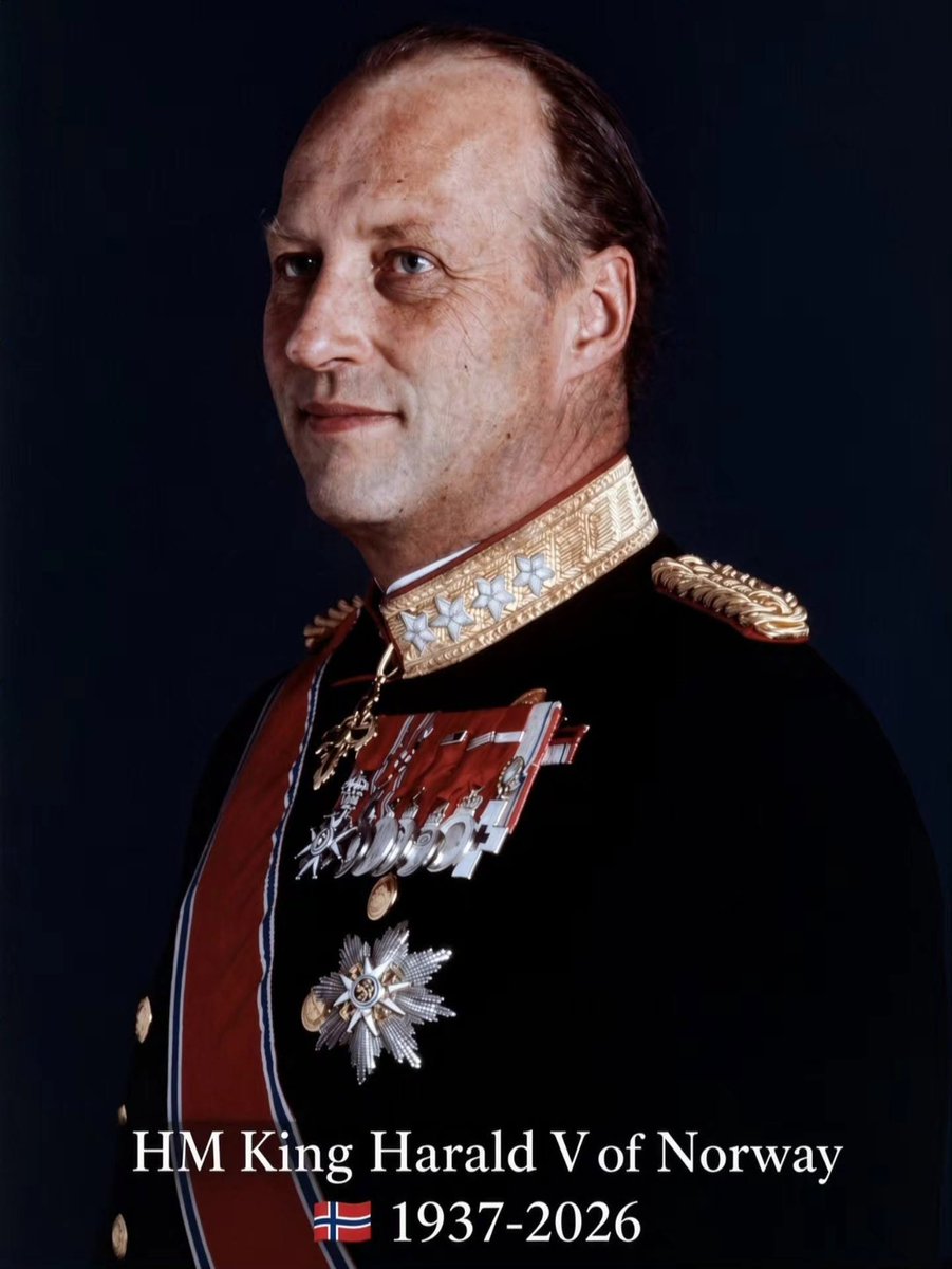 AlmanachGotha's tweet photo. Death - His Majesty King Harald V of Norway, died at Rikshospitalet, Oslo, Norway, aged 89 - Born: 21 February 1937 – Died: 28 August 2026. +Requiescat in pace+ https://t.co/cl59UQZJWe https://t.co/w6KKDrwfD3