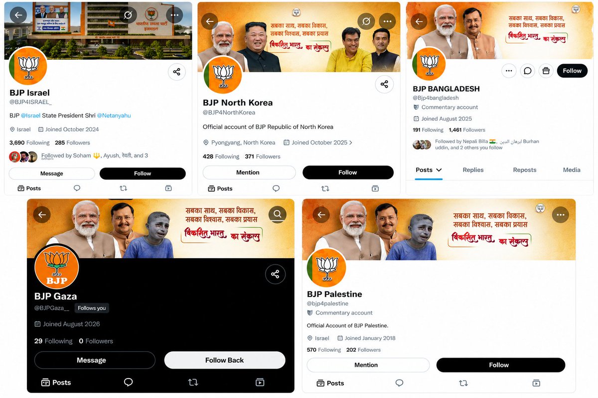 vsyours_'s tweet photo. Rahul's Congress is struggling to win elections in India 

Meanwhile, Modi's BJP 
- BJP Israel 
- BJP North Korea 
- BJP Bangladesh 
- BJP Gaza 
- BJP Palestine https://t.co/Rv3E2pLcLE