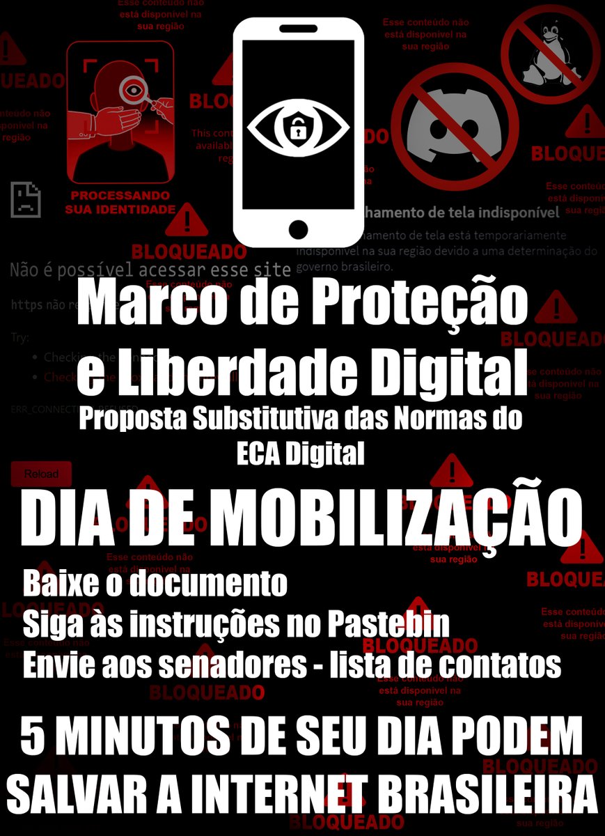 fellyume's tweet photo. DIA DE MOBILIZAÇÃO

CHEGA DE CENSURA DO DISCORD

Hoje é o dia de MUDARMOS a LEI FELCA e tornarmos o Marco de Proteção e Liberdade Digital realidade

Deixo abaixo TUDO JÁ PRONTO, SÓ ENVIAR!

INSTRUÇÕES:
https://t.co/vWOCJhJiQk

DOWNLOAD (NÃO CLIQUE EM ADS):
https://t.co/A9m83CPHhq https://t.co/WEnUg3N83f