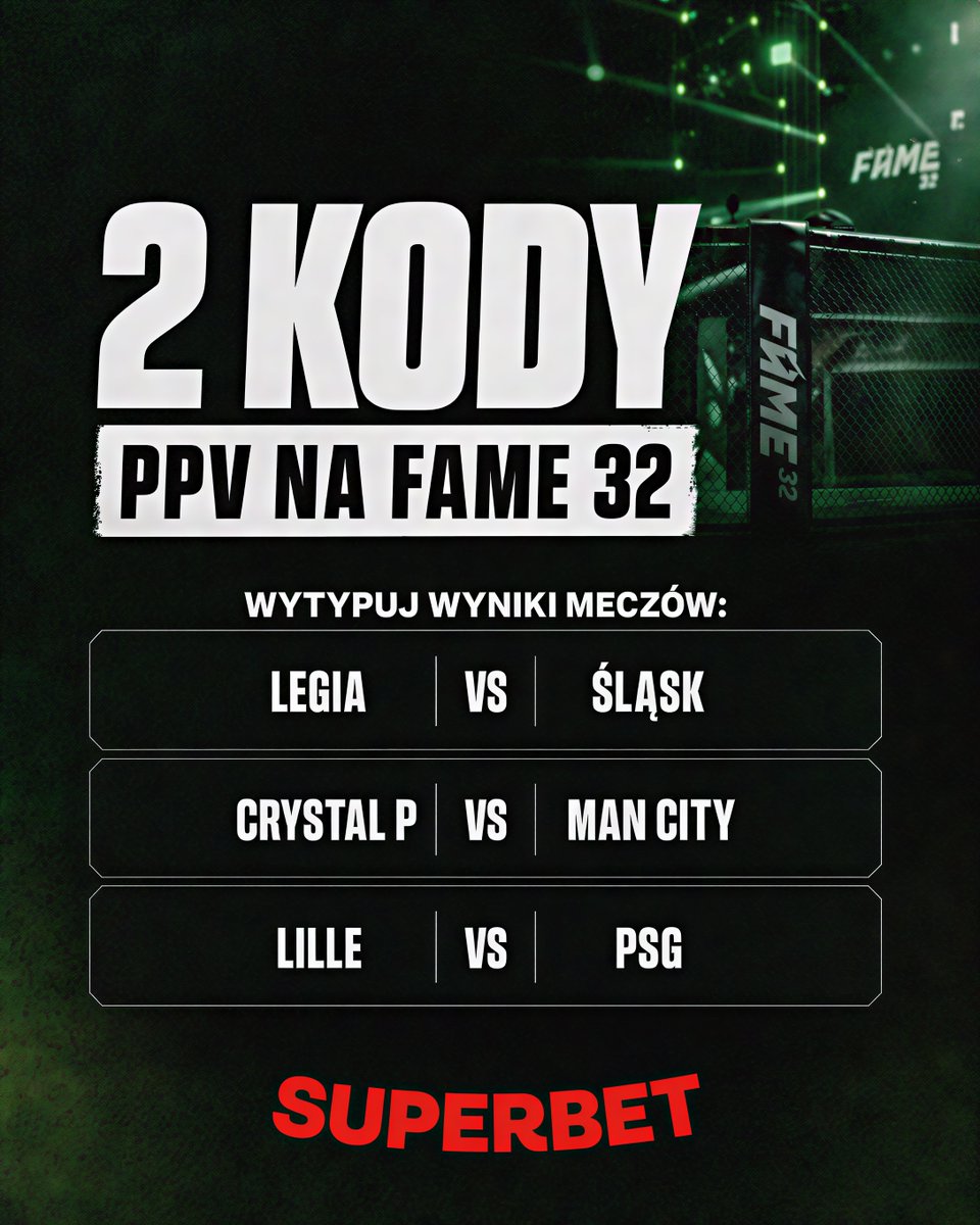 na_zielono's tweet photo. 2x Kody PPV na FAME 32 i 2x freebety 50 PLN do zgarnięcia😎

Wytypuj zwycięzców dzisiejszych meczów i łączną liczbę goli w tych spotkaniach. Przykładowo: 
1
X
2
10

Przy takich samych odpowiedziach działa zasada kto pierwszy ten lepszy. Jak nikt nie trafi całości to biorę pod uwagę tylko liczbę goli😊