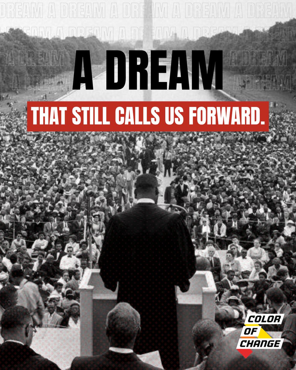 ColorOfChange's tweet photo. On this day in 1963, Dr. Martin Luther King Jr. shared a vision of justice, equality, and freedom at the March on Washington.

The progress we’ve made was won by people who organized, marched, and refused to give up.

We honor the dream by continuing the fight. https://t.co/w356bBdWAg