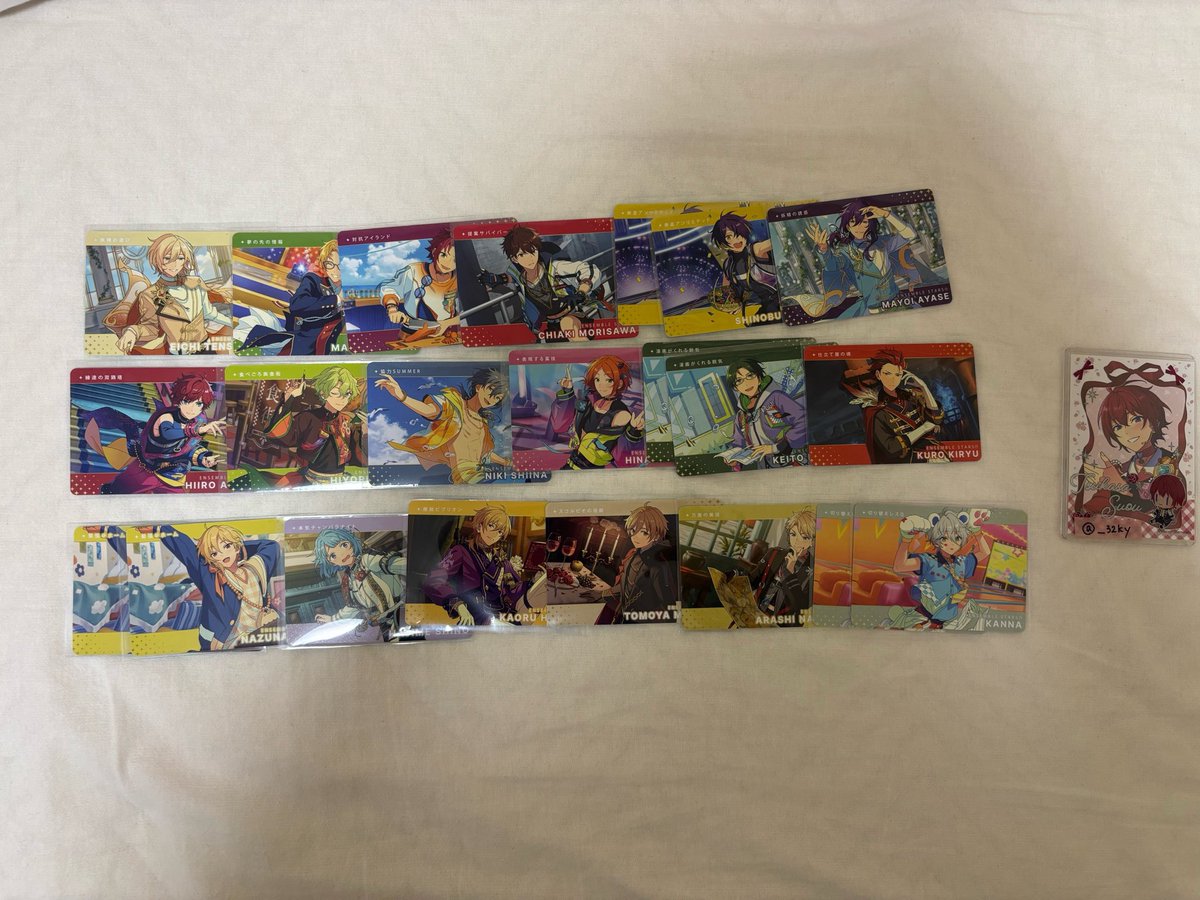 _32ky's tweet photo. 【交換】あんスタ あんさんぶるスターズ カードダス

<譲>
R : 真 千秋 鉄虎2 ☆凛月 つむぎ
N : 英智 真 真緒 千秋 忍2 マヨイ 一彩 日和 ニキ ひなた 敬人 紅郎 なずな 創 薫 友也 嵐 カンナ

<求>
R : 茨（エス > 司）
N : 茨 （エス）

⬇️続きます https://t.co/Z5IIF5Qpxu