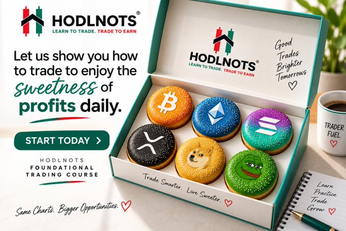 hodlnots's tweet photo. 🍩 LEARN TO TRADE. ENJOY THE SWEETNESS.
 50 Modules. 3 Months Access. Weekly LIVE Support.   Start your trading journey with HODLNOTS today.

Why learn from people who have been teaching trading for 10 years?
At HODLNOTS, we’ve spent a decade teaching traders how to understand the charts, develop a trading plan and build the skills needed to trade with greater confidence.

📚 50 MODULES. LEARN AT YOUR OWN PACE.

Our HODLNOTS Foundational Trading Course gives you access to 50 in-depth trading modules for 3 months, so you can learn on your own schedule and revisit the lessons as you develop your skills.
And you don't have to learn alone.
🎥 Weekly LIVE Support Calls
Jump on live with us, ask questions and discuss each module as you work through the course.
🎓 THEN TAKE YOUR TRADING TO THE NEXT LEVEL  After graduation, your education doesn't stop.

Join our ongoing Weekly Training sessions and continue learning:
• Shorting the market
• Coin & chart patterns
• Conflicting indicators
• Timeframe analysis
• Testing trading strategies
• Entries & exits
• Trade management
• Proven HODLNOTS methods and indicators
This is more than a course. It's a trading education journey.
A free to join Mastery Program (3M) designed to help you master short time trading - and then we can advance you up to teach you Leveraged trading also free for those who finish the 3M Challenge.
Learn to understand what you're seeing on the chart, develop your own trading process and discover how the right knowledge, discipline and tools can change the way you approach the market.

🍩 INVEST IN YOURSELF FOR A CHANGE.
Start your trading journey today and discover just how SWEET working from home can be.
👉 Join HODLNOTS today.
 Learn to Trade. Trade to Earn.
https://t.co/A4J29gqhjE
If you prefer a private course or have more questions - book a meeting with me to chat: https://t.co/amTQpqvsPO

#CryptoTrading #CryptoTradingCourse #LearnToTrade #TradingEducation #TechnicalAnalysis #CryptoTrader #BitcoinTrading #AltcoinTrading #ChartPatterns #TradingStrategy #DayTrading #CryptoScalping #SwingTrading #TradingForBeginners #TimeframeAnalysis #HODLNOTS