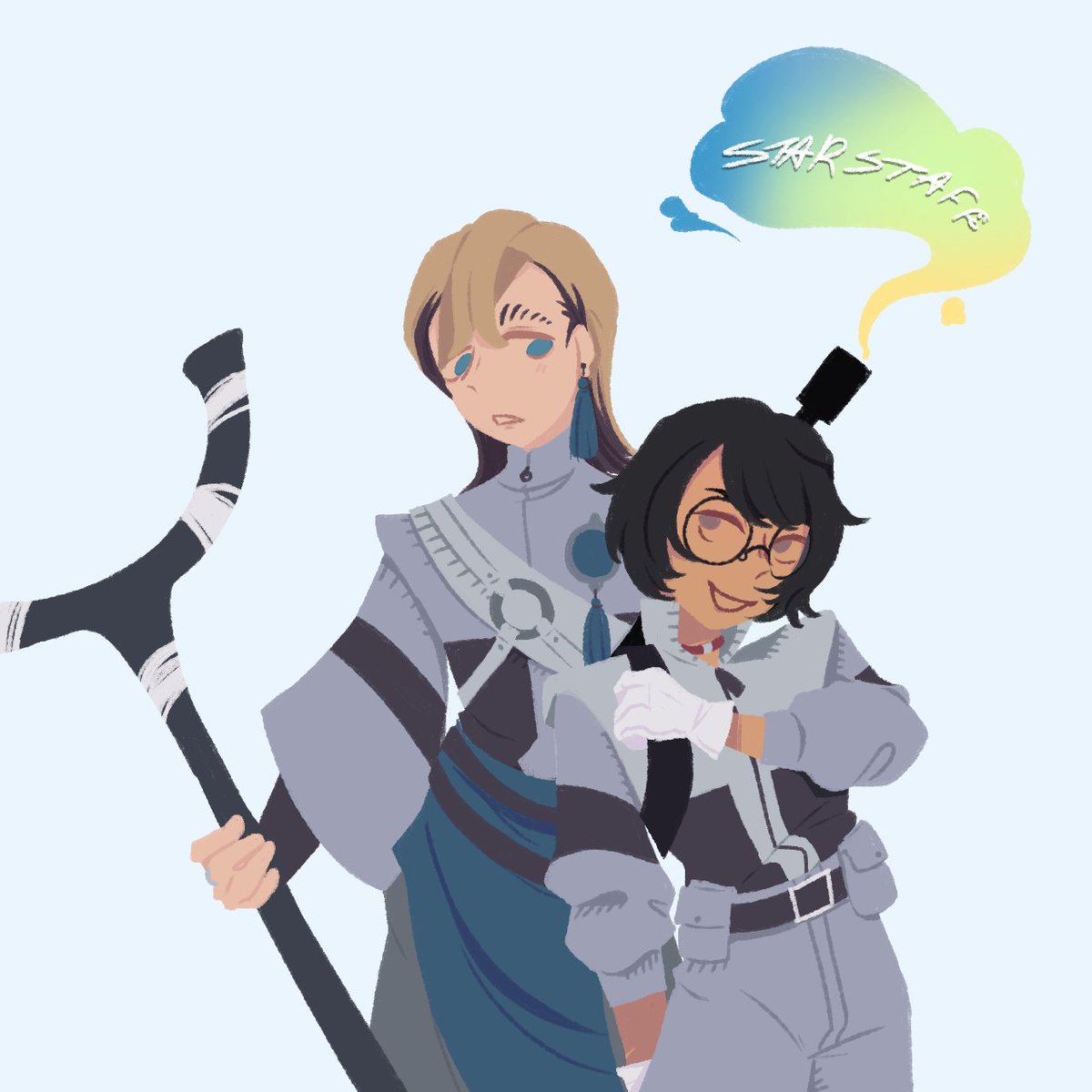 zankasheart's tweet photo. my yumeship ,, feel free to qrt if u see this ^.^

name: starstaff
anniversary: 2/9
emojis: 💫💠
status: dating <3
sexuality: butchfutch lesbians
height diff: 4'11 and 5'10
beverage: pumpkin spice latte
colors: yellow &amp; blue

art by karaageandtarts https://t.co/vLXP9t8hhb