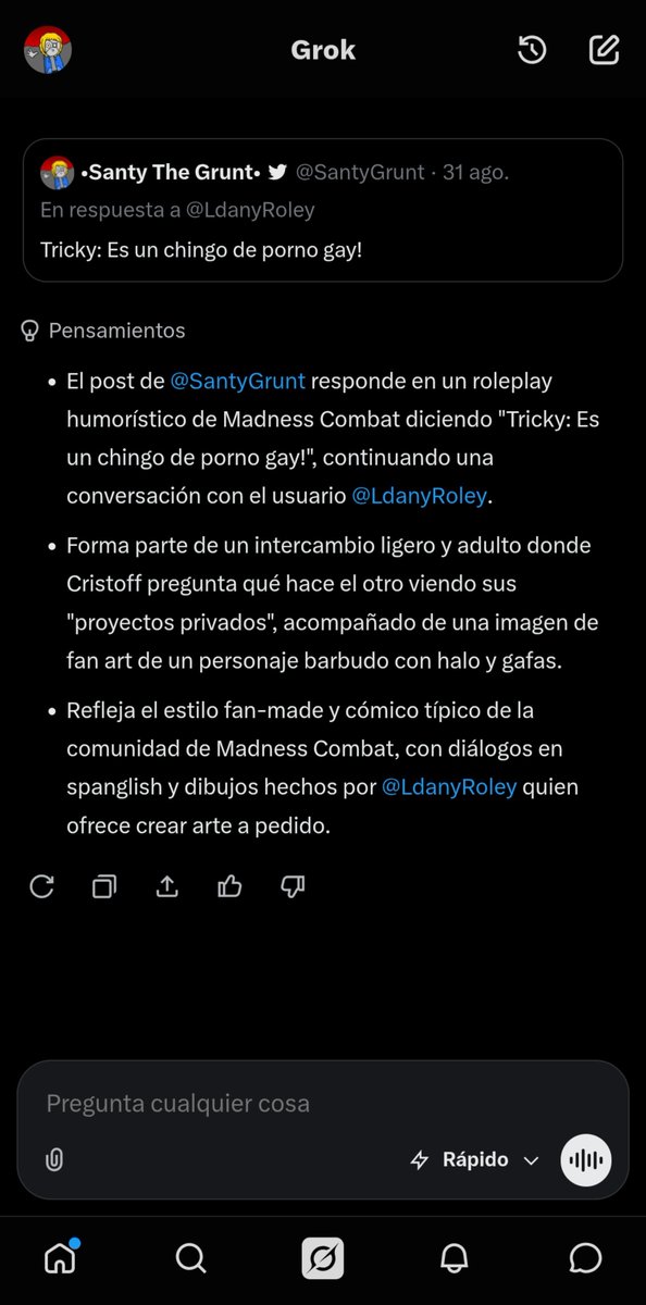 SantyGrunt's tweet photo. Esto me pasa por darle a Grok por accidente https://t.co/7gYPp7kXgP