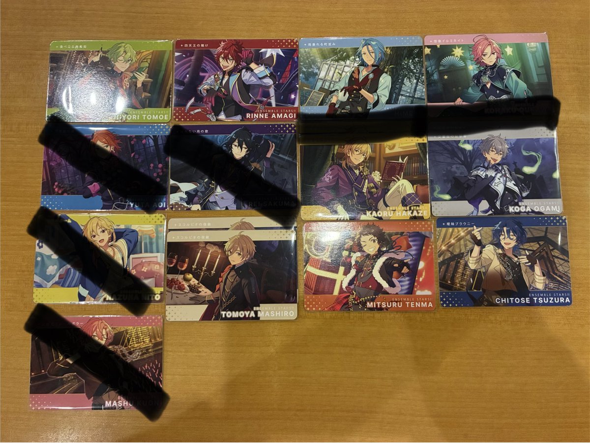 elst_1030's tweet photo. 【交換】あんスタ カードダス

譲)R スバル 泉 斑 紅郎 
N 北斗 スバル 千秋 奏汰 翠 英智 桃李 一彩 藍良 マヨイ 巽 日和 燐音 HiMERU こはく 晃牙 友也 光 チトセ 司 レオ 泉 凛月 嵐 つむぎ 斑 カンナ エス

求)R渉1>R,N宗>N渉

郵送交換(まとめて優先)
よろしくお願いします🙇‍♀️ https://t.co/87lTct4RvV