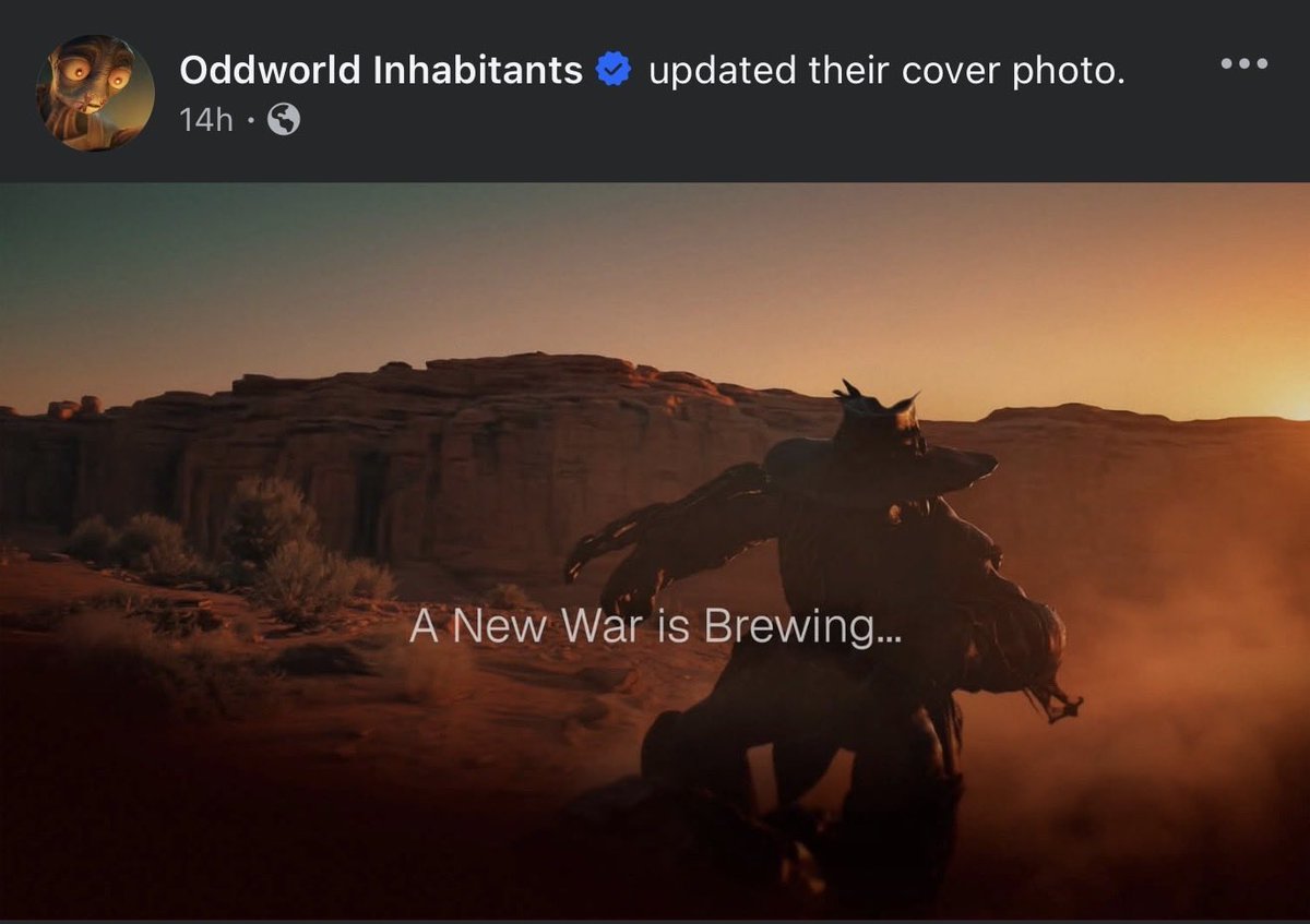 Mindshaft2003's tweet photo. @WilliamMac1987 @OddworldInc I think something new may be coming hopefully soon cause this is their new cover photo for Facebook and X👀 https://t.co/JeK2dOh6iy