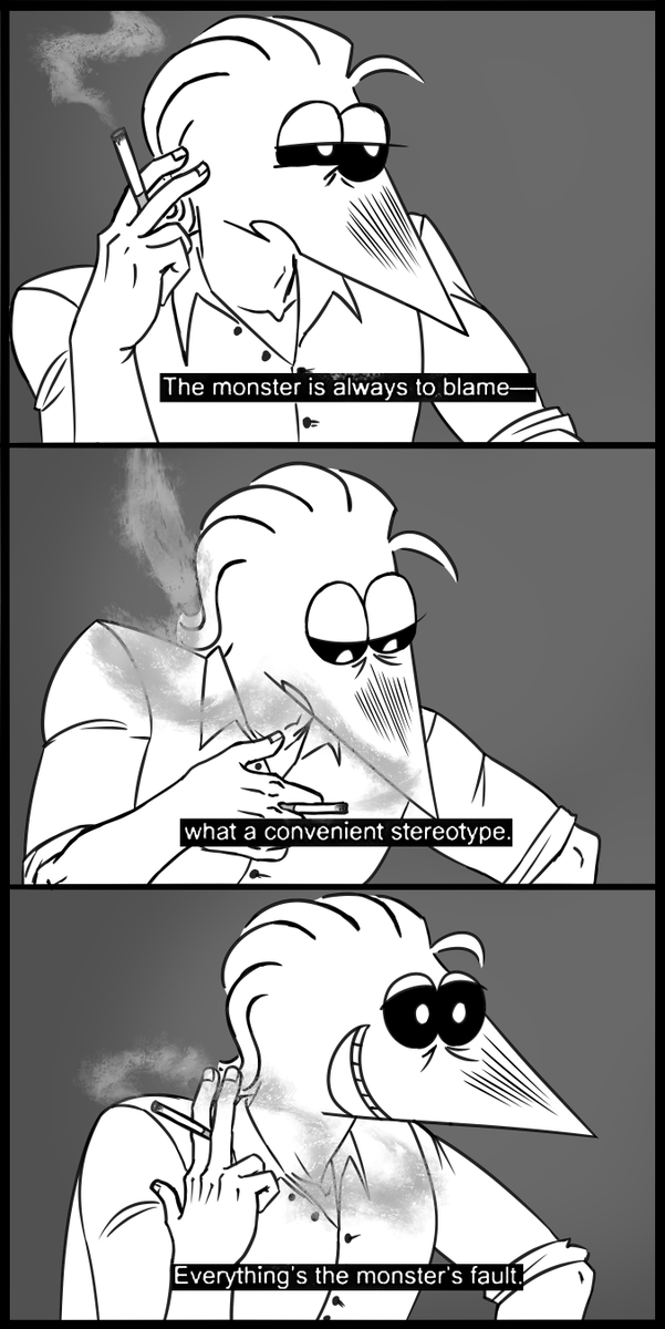 Nana_RedClover's tweet photo. This was a quote from some black and white movie. no idea of the title.
any way i wanted to draw white smoking. i tried my best with the smoke. not my usual style.
#spyvsspy #madspyvsspy #svs #whitespy #minicomic https://t.co/o8PRGfBivW