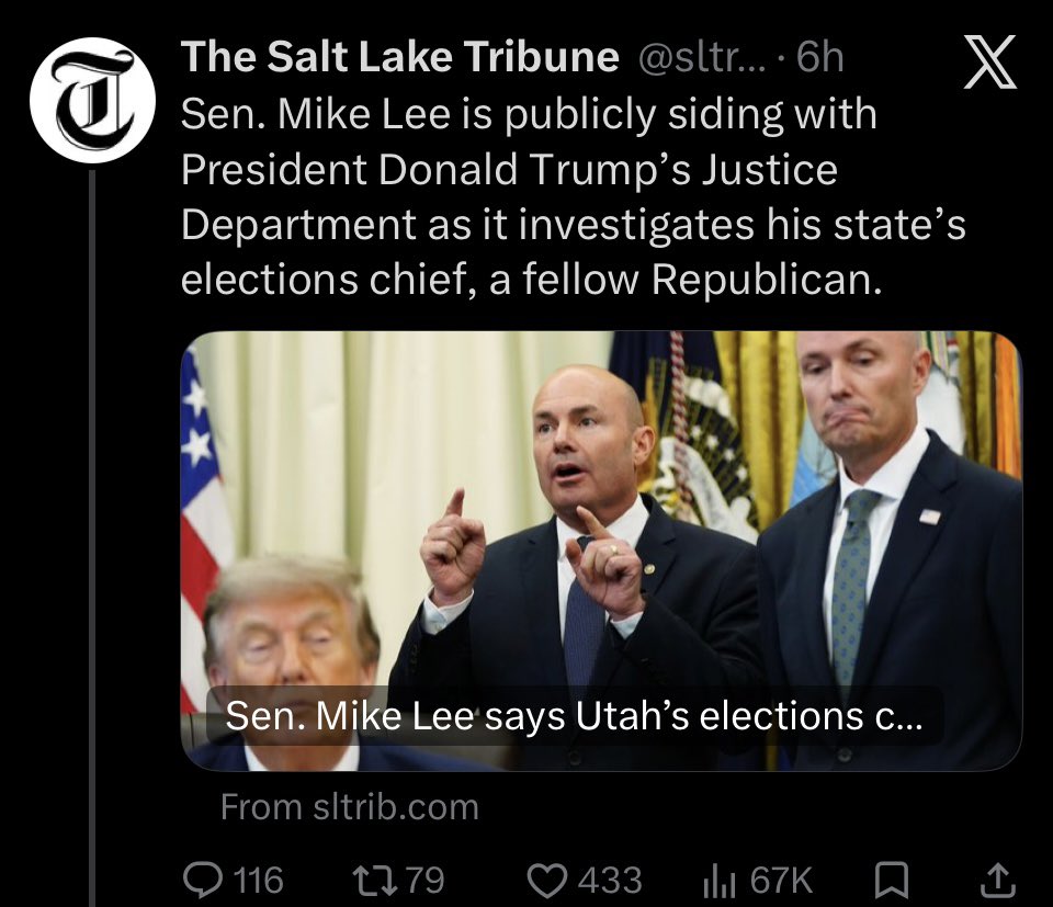 BasedMikeLee's tweet photo. The Trump administration is serious about election security.

Utah should cooperate. https://t.co/nUevnSVCKf
