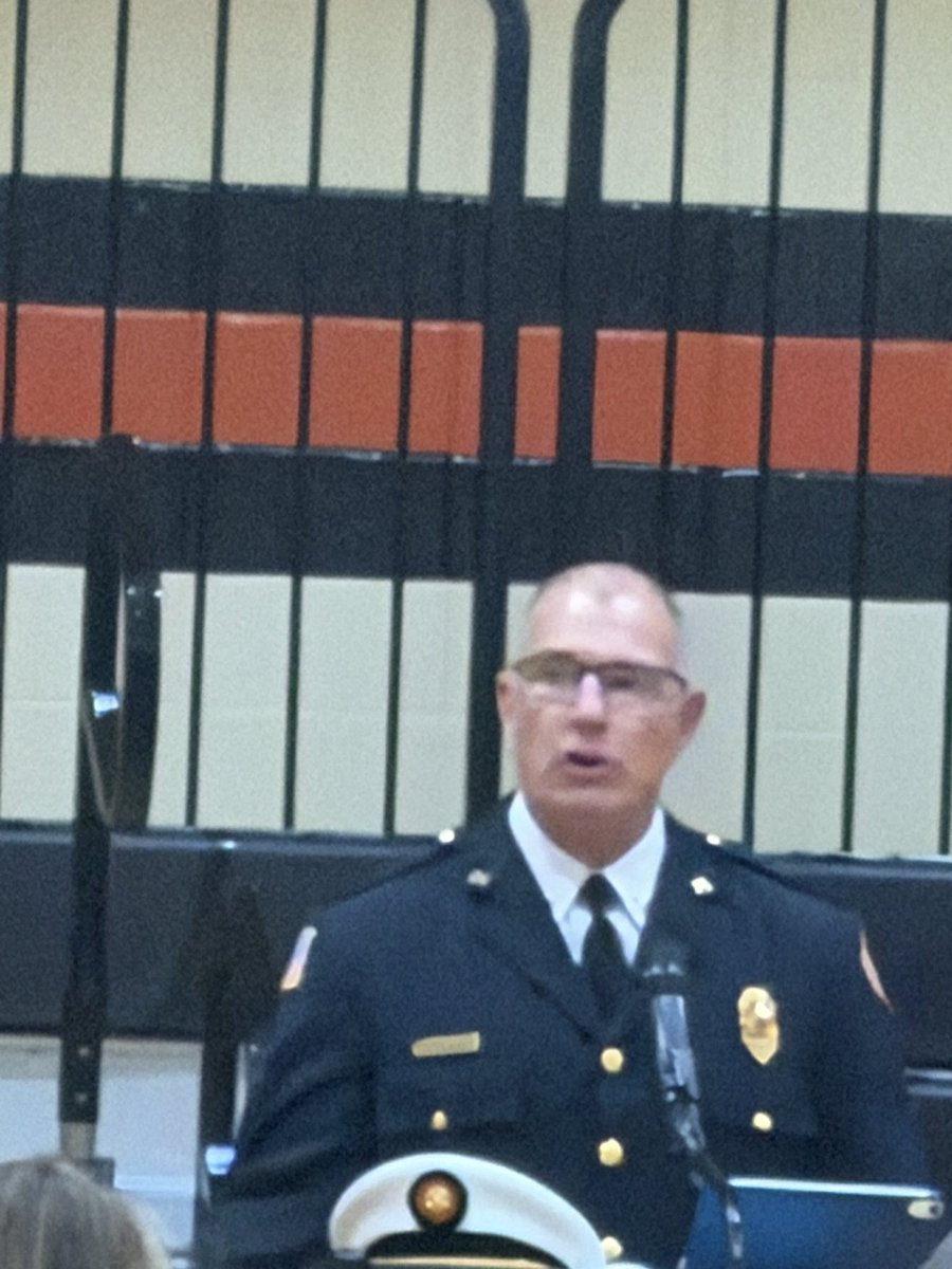 byronhsad's tweet photo. Byron honors the memory of those who lost their lives on September 11, 2001. Randy Leek spoke about his experience at ground zero and inspired us all to look out for each other.  The colors were led in by Chief Politsch.    #ByronTigers #TigerPride https://t.co/ov1guEEvNU