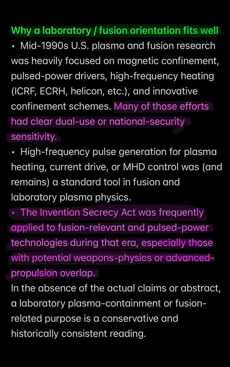 MagnetReconnect's tweet photo. It is reasonable to say that the class of technology suggested by the 1995 #classified application (high-frequency pulsed systems for #plasma control or containment) is relevant to the engineering challenges of compact #fusion devices.
https://t.co/OAG31BPOPy https://t.co/GsvAcJGsF7