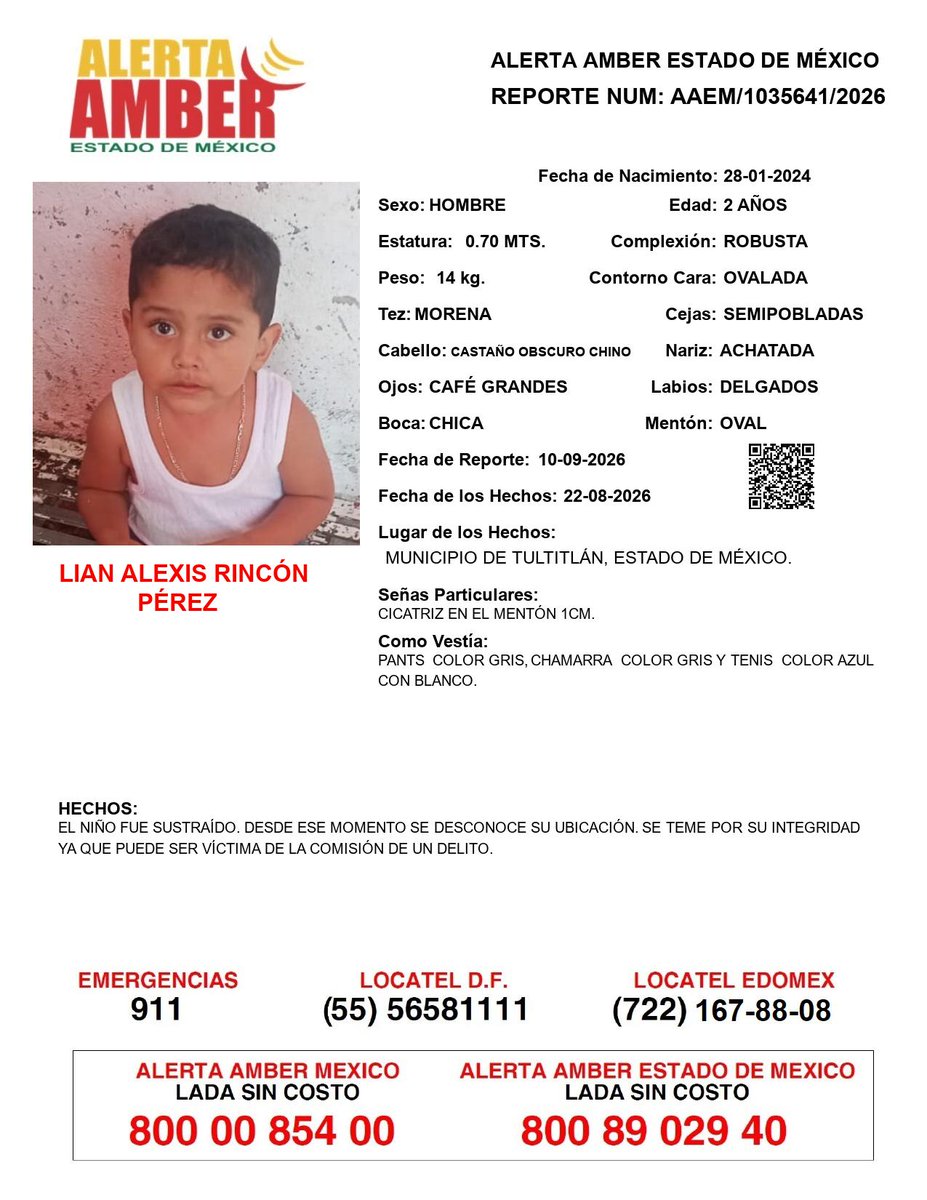 FiscaliaEdomex's tweet photo. 📍Tu apoyo es importante, ayúdanos a difundir, cualquier información para localizar a la siguiente persona comunícate al 📞 800 890 2940 Alerta Amber EDOMEX y ☎️ 800 7028 770 #FiscalíaEdoméx. https://t.co/0P5UiwHMAx
