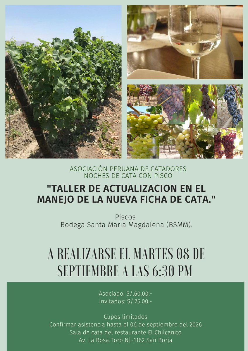 ASPERCAT1's tweet photo. Taller de Actualización en el Manejo de la Nueva Ficha de Cata OIV (Resolución OIV-OENO 671A-2025)

Martes sep 8 del 2026 Sala de Cata del Chilcanito Restaurante donde se desarrolló la degustación técnica guiada de #Pisco conforme a la nueva resolución 

https://t.co/TYH57huMoz https://t.co/fX8OzpPV0Q