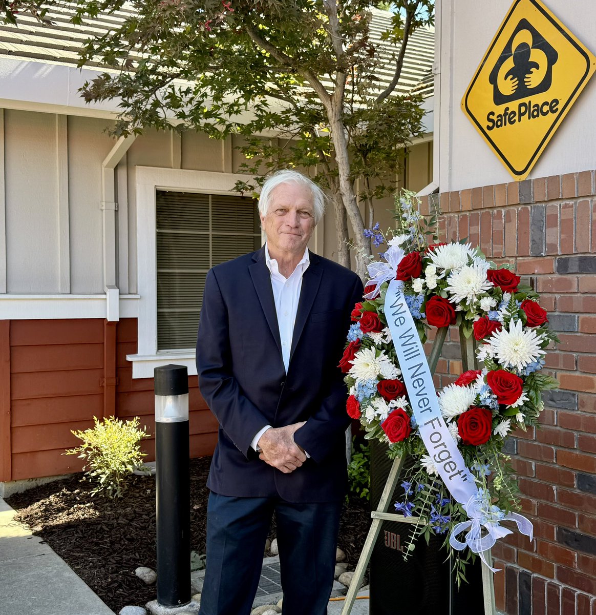RepDeSaulnier's tweet photo. I joined a ceremony in Clayton this morning to remember Tom, Mark, and all the lives lost on 9/11. May we never forget their names and sacrifice. (2/2) https://t.co/ZlsyRK5uKV