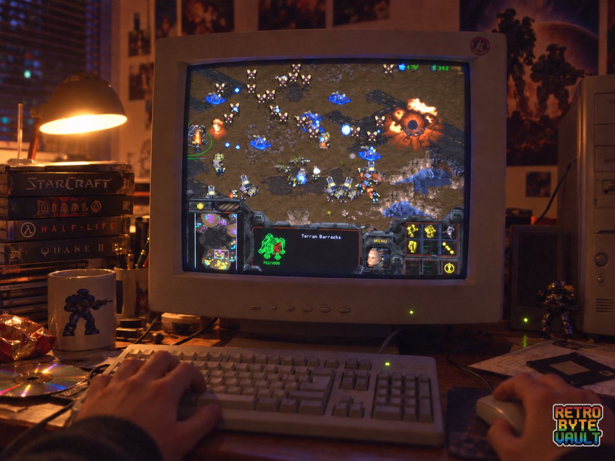 RetroByteVault's tweet photo. StarCraft was the kind of game that could make an entire night disappear.

You’d sit down for “one quick match,” then suddenly it was way too late, the room was dark, and the only light came from the CRT.

Terran, Zerg, Protoss. Battlenet. LAN games. That unmistakable soundtrack.

For a lot of us, StarCraft wasn’t just a PC game. It was part of growing up with a computer in the late ’90s and early 2000s.