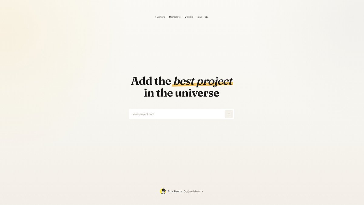 artisbautra's tweet photo. It's midnight here 🌗

I have a useless domain.
And I want some digital fun.

👉 https://t.co/IIQ7qY8uuR

Add your project url (completely 102.99% free).

Soon, users from across the universe will come to see the most powerful project ever created.

Don't miss your chance!

(If someone replaces yours, don't worry — replace theirs!)

When you're done, repost this post and bring the world into your hands. 👐