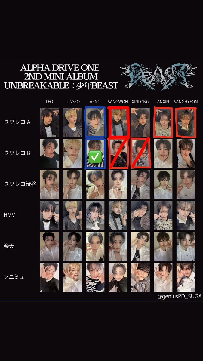 Ruikq2b's tweet photo. ALD1 ALPHA DRIVE ONE
少年BEAST UNBREAKABLE アルバム封入トレカ　特典トレカ

【求】アルノ✅以外　(同種＞＞異種)
【譲】ジュンソ　サンウォン　アンシン　サンヒョン

郵送交換希望です。お気軽にお声掛けください🙇‍♀️ https://t.co/1mkz4LLGMU