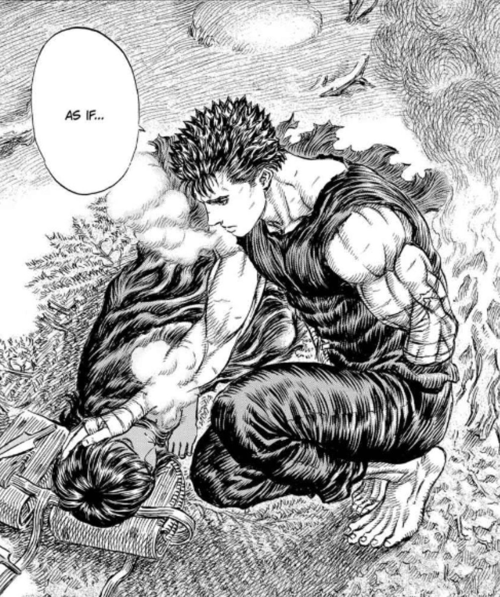 RiftQuill's tweet photo. It's so beautiful seeing the contrast of him slaying monsters every night and still be able to be so gentle when it matters.

#Berserk https://t.co/i3qHaeskJ8