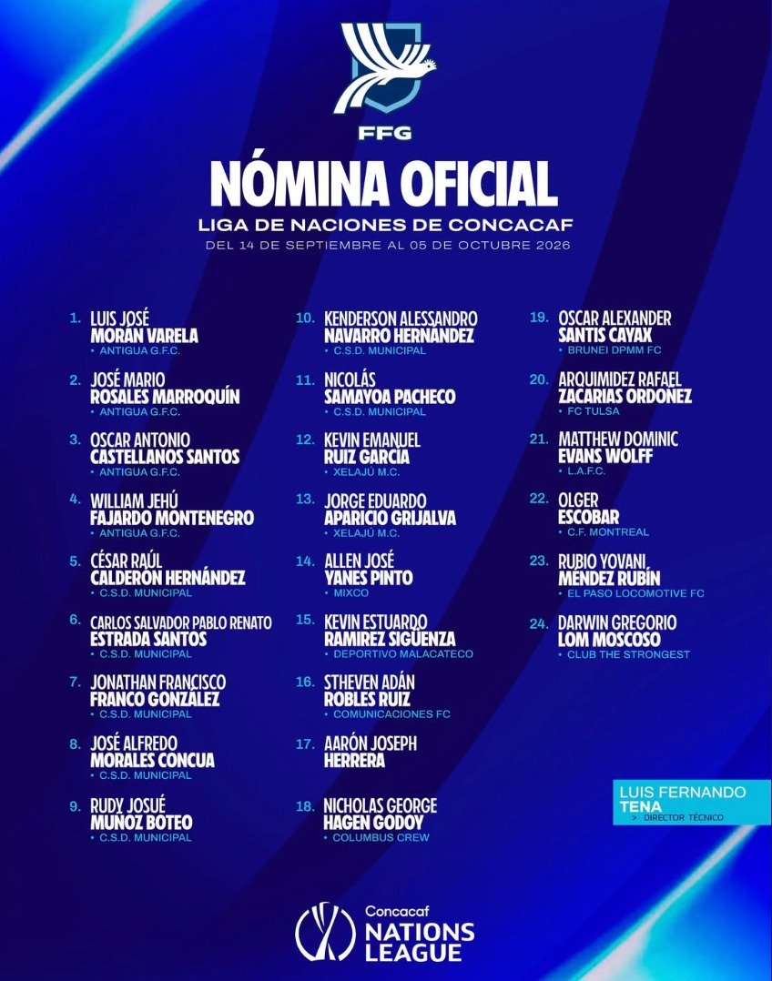 Guillhern's tweet photo. Luis Fernando Tena hizo oficial la nómina de Guatemala para enfrentar la Liga de Naciones, entre ellos, El Salvador. https://t.co/VkpXcV5GdB