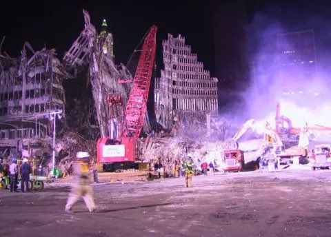 25YearsAgoLive's tweet photo. A formal rescue effort begins at the rubble of the World Trade Center, which has been designated “Ground Zero.” 

Fleets of ambulances line up, but almost all remain empty. 

Relatives and friends of victims try to mob the site, but they are turned away. 

Union Square Park becomes a site of congregation and sorrow. 

Actor Steve Buscemi, a former FDNY firefighter, is personally volunteering at the site.