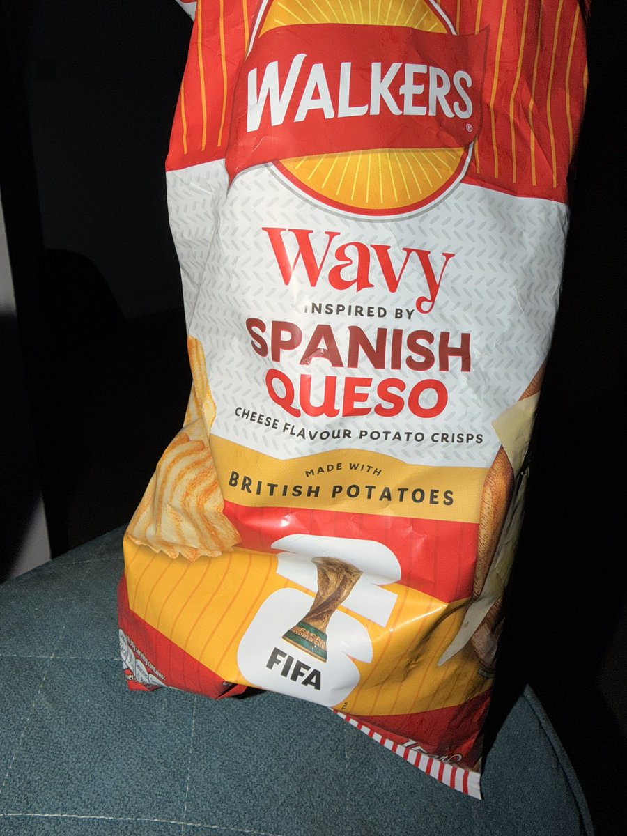 AlBooth's tweet photo. Hello @walkers_crisps. If you have surplus supplies of the World Cup Spanish Queso crisps, I’m about to finish my last bag and will happily help you out. 😛 https://t.co/nCkb0uil8W